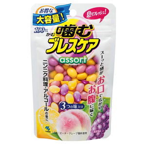 噛むブレスケア パウチ アソート(レモン・ピーチ・グレープ) 100粒 1個